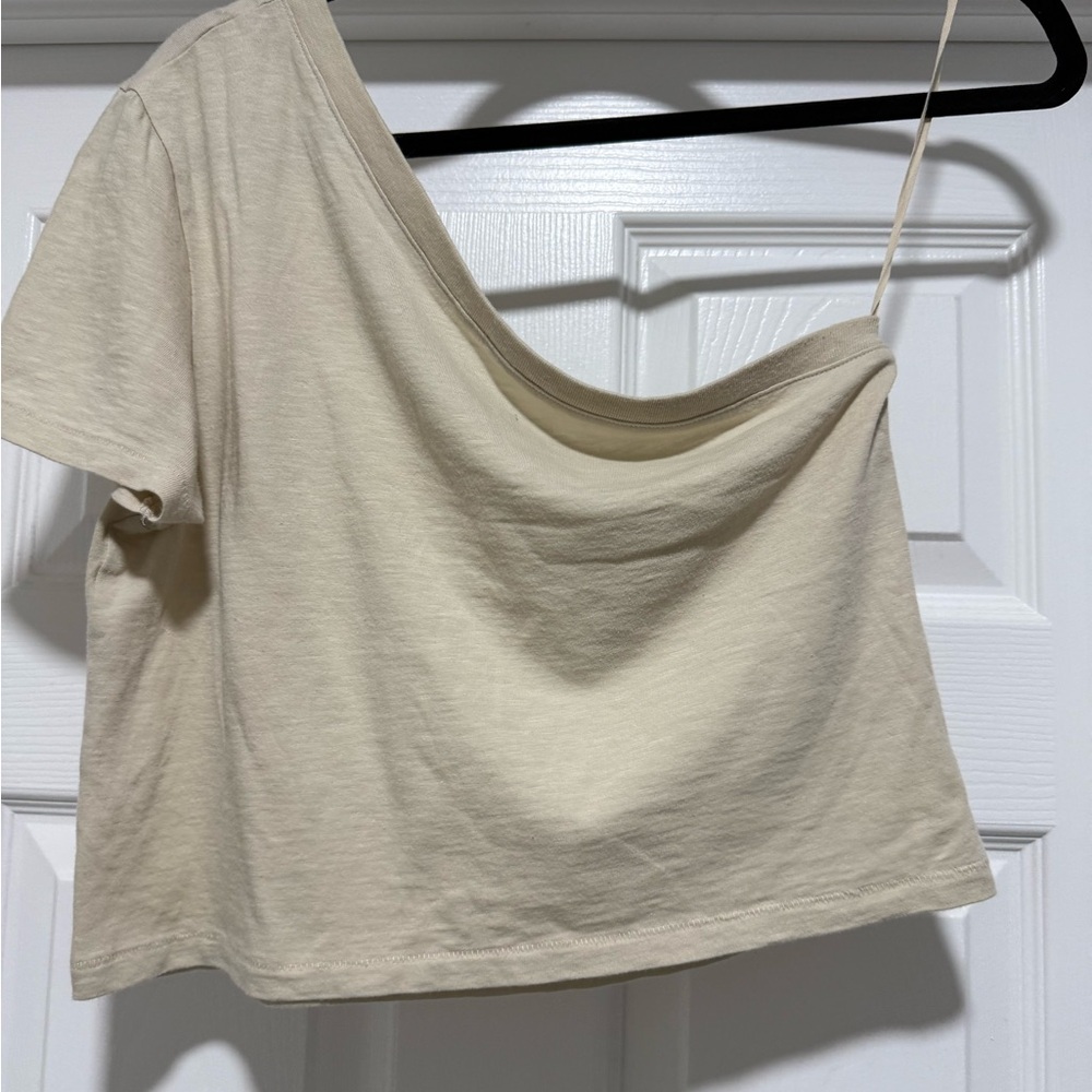 aerie One-Shoulder Crop Top in Light Beige
